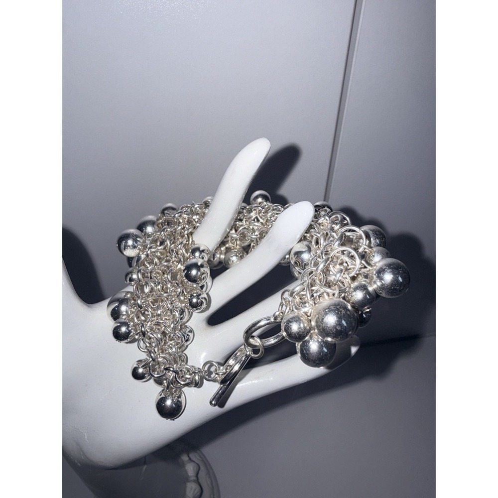 Chunky Silver Tone Beaded Bracelet Cha Cha - Picture 2 of 4